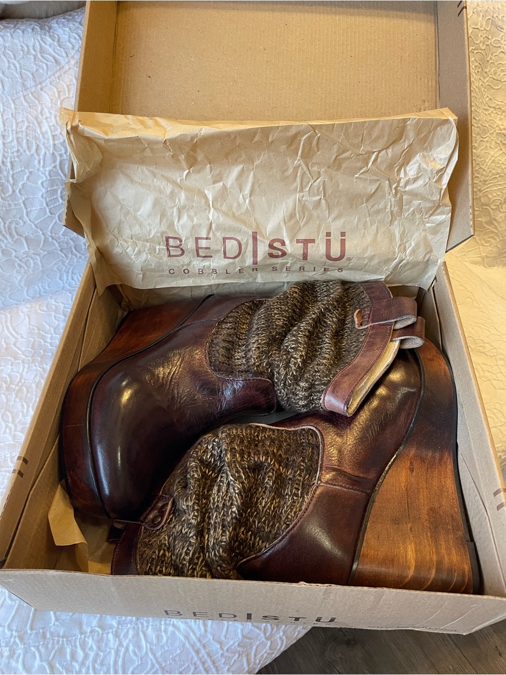 Bed Stu Bruges Wedge Booties in Teak Rustic Colorway Cobbler Series